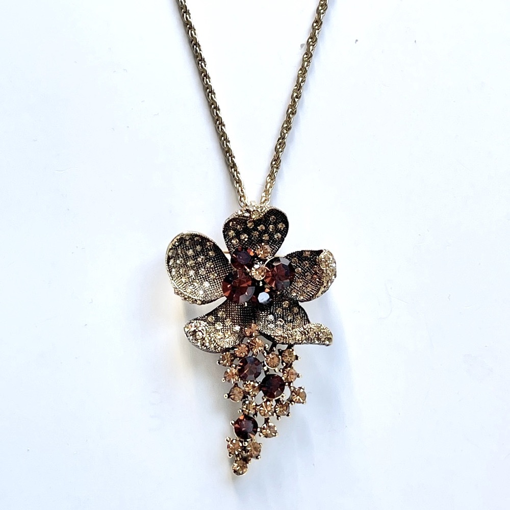Vintage Flower Brooch with 18K Gold Plate Necklace